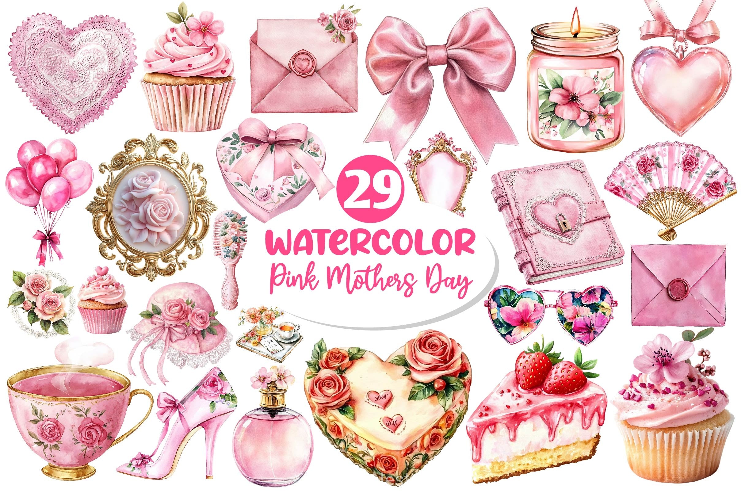Pink Coquette Mothers Day Clipart Bundle - CraftNest - Digital Crafting and Art