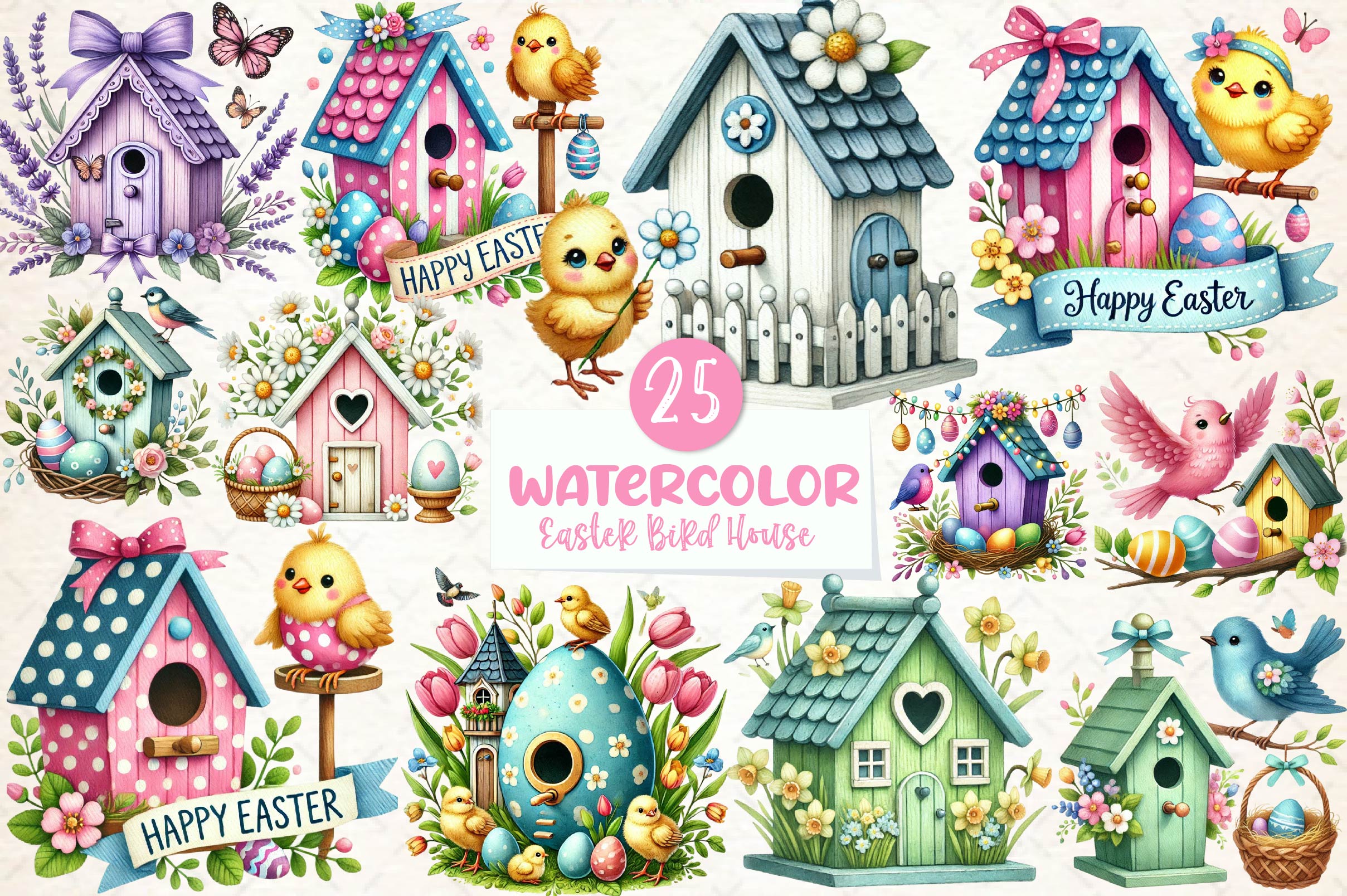 Easter Bird House Clipart Bundle - CraftNest - Digital Crafting and Art