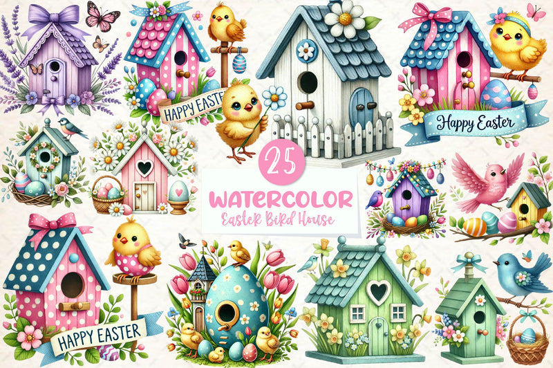 Easter Bird House Clipart Bundle - CraftNest - Digital Crafting and Art