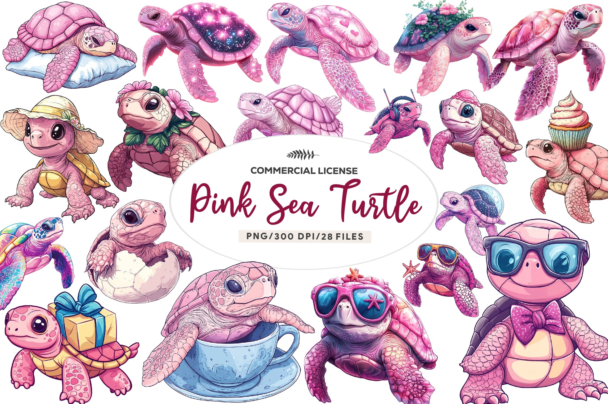 Pink Sea Turtle Clipart Bundle - CraftNest - Digital Crafting and Art