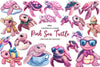 Pink Sea Turtle Clipart Bundle
