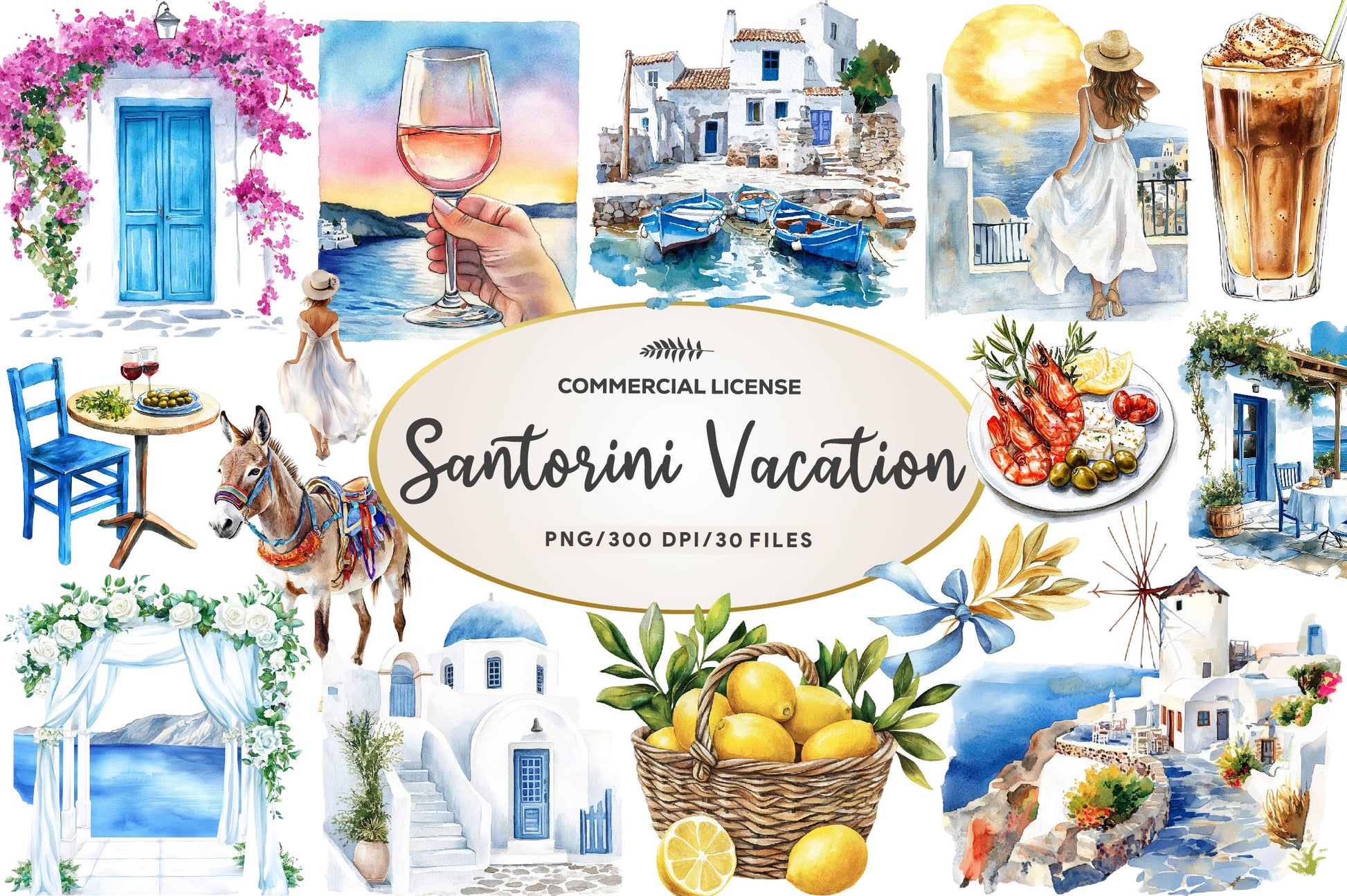 Summer Santorini Vacation Clipart Bundle 1 - CraftNest - Digital Crafting and Art