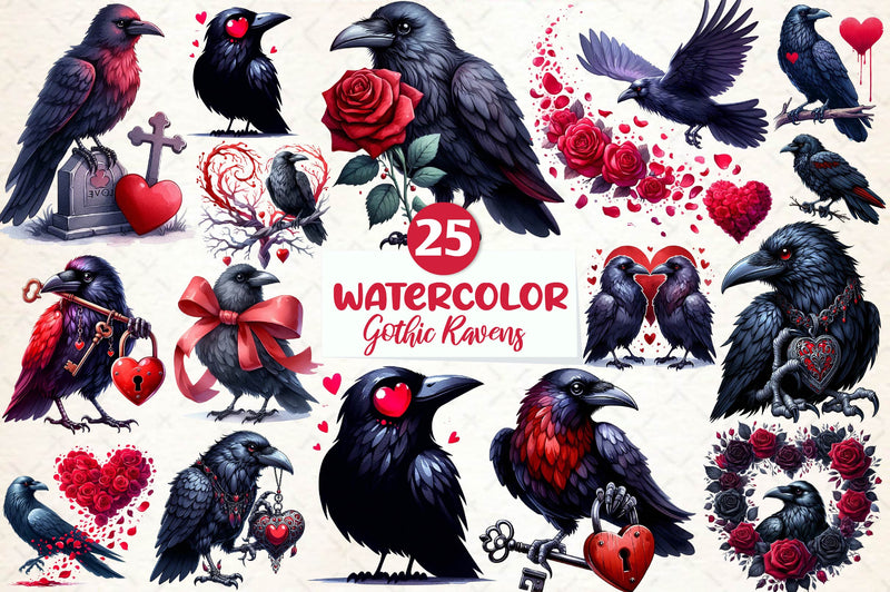 Valentine Gothic Ravens Clipart Bundle - CraftNest - Digital Crafting and Art