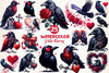 Valentine Gothic Ravens Clipart Bundle