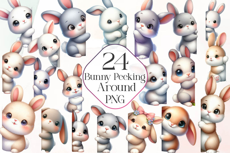 Bunny Peeking Around Corner Clipart Bundle - CraftNest - Digital Crafting and Art