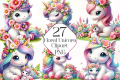 Cute Floral Unicorn Clipart Bundle - CraftNest - Digital Crafting and Art