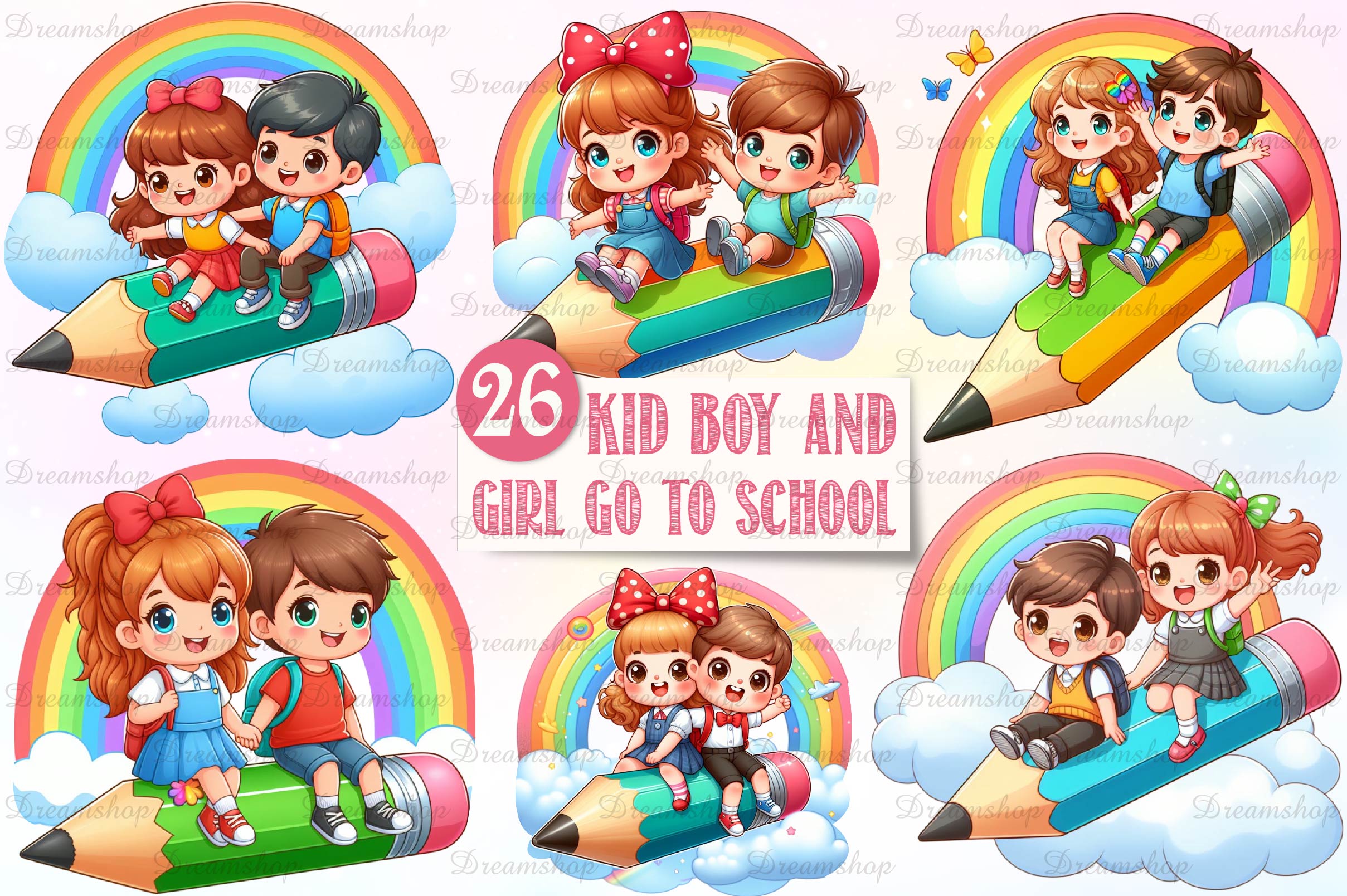 Kid Boy And Girl Go To School Clipart Bundle - CraftNest - Digital Crafting and Art