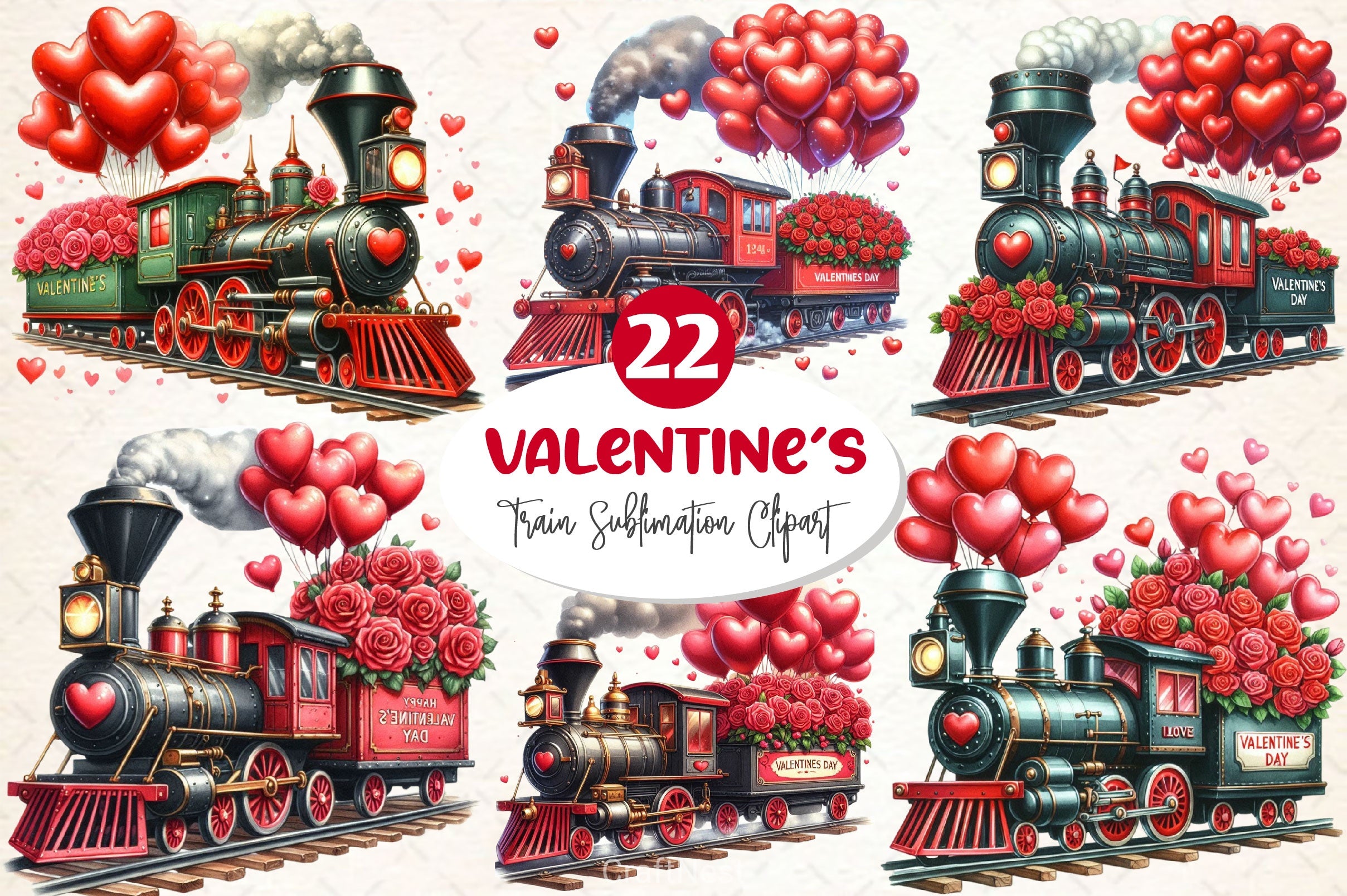 Valentine's Train Clipart Bundle 3 - CraftNest - Digital Crafting and Art