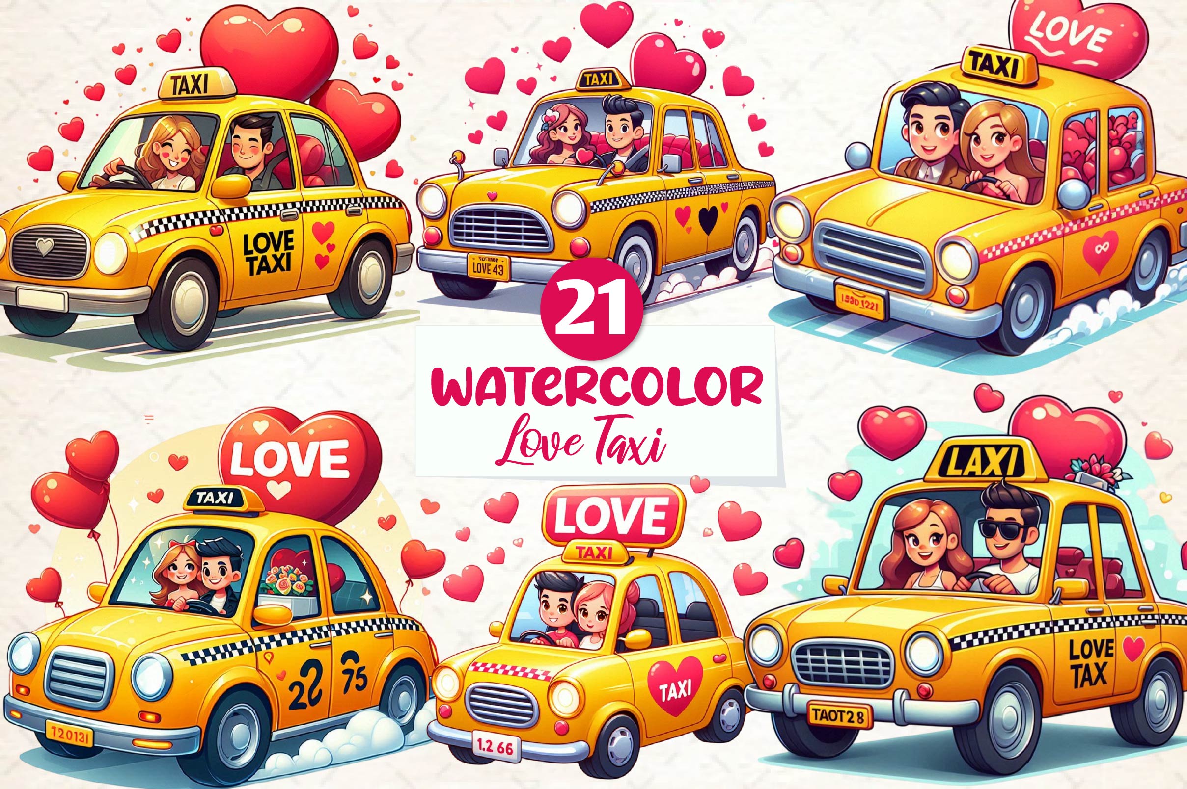 Valentines Love Taxi Clipart Bundle - CraftNest - Digital Crafting and Art
