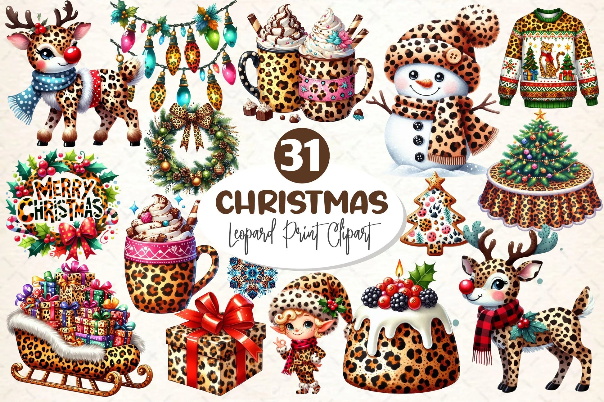 Leopard Print Christmas Clipart Bundle 2 - CraftNest - Digital Crafting and Art