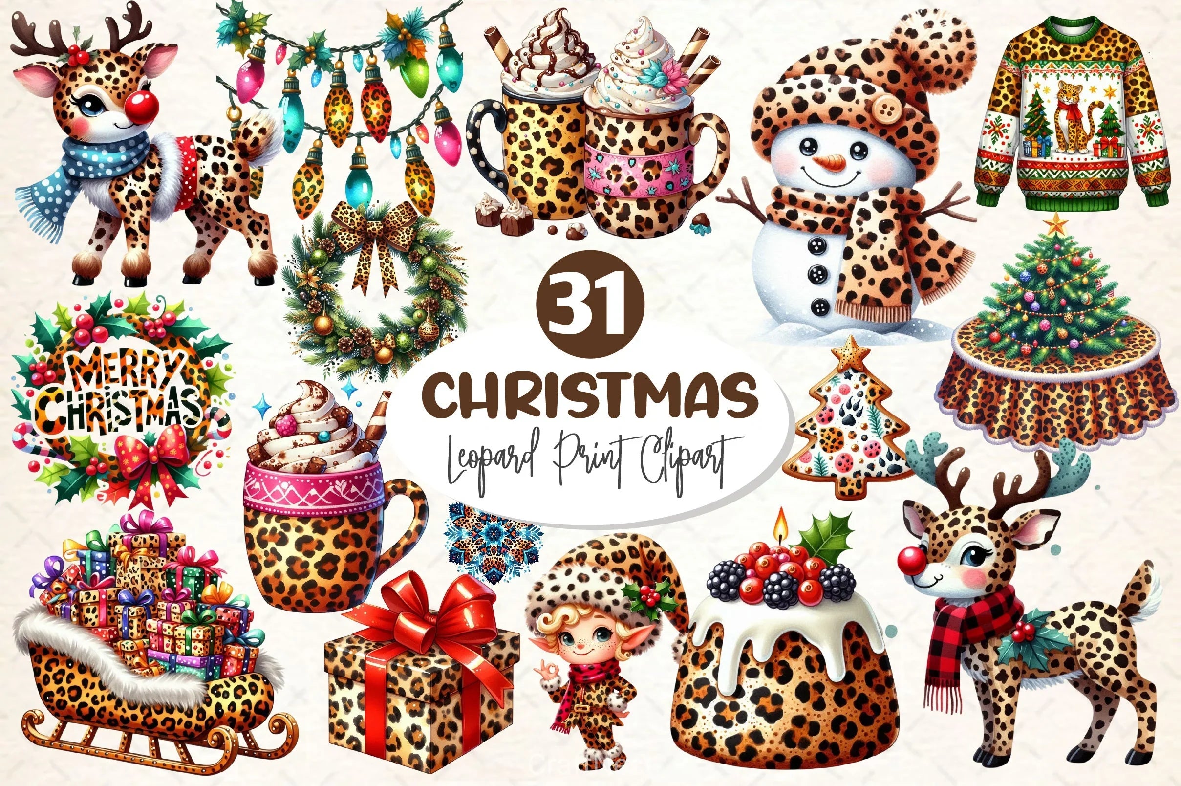 Leopard Print Christmas Clipart Bundle 2 - CraftNest - Digital Crafting and Art