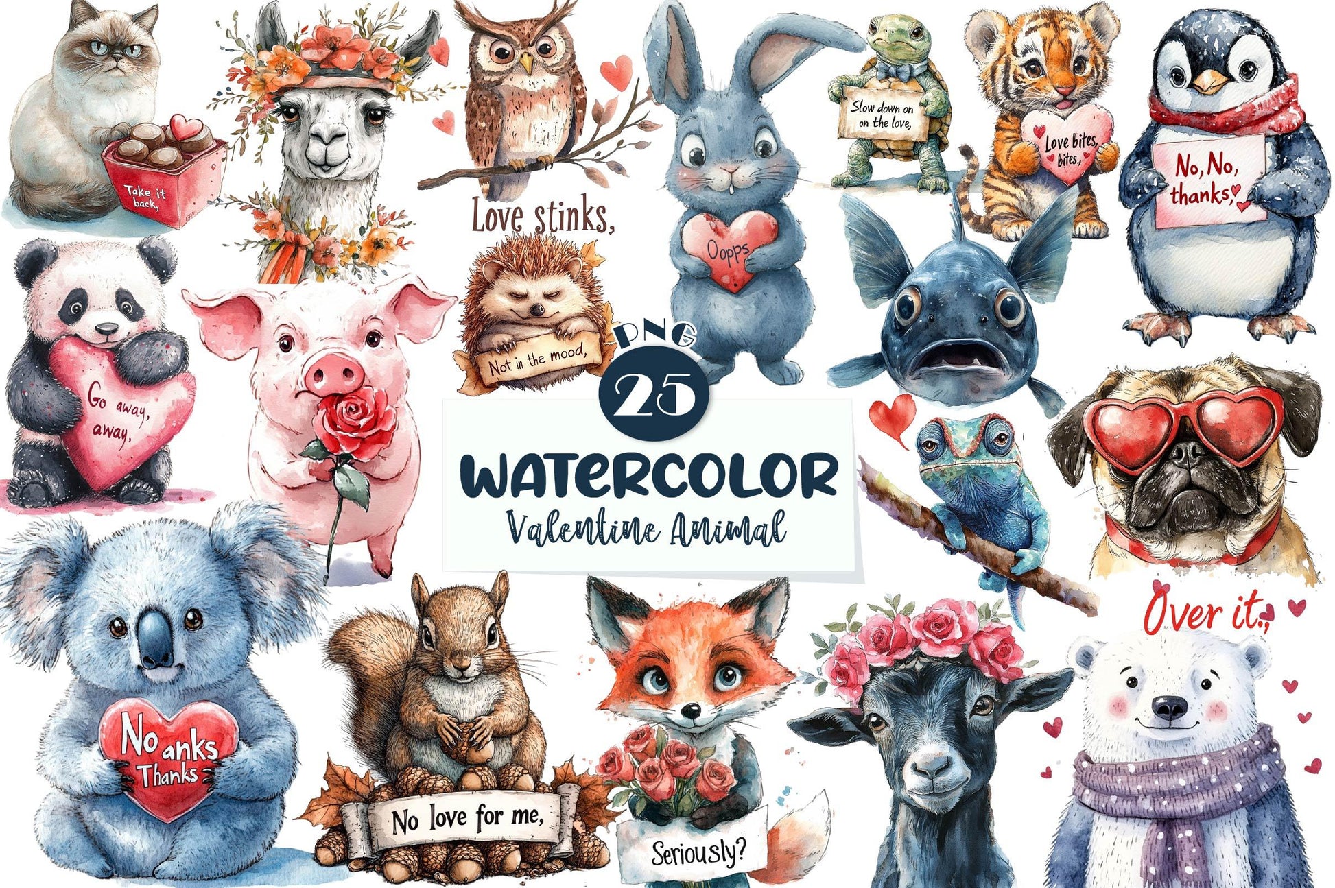 Grumpy Valentine Animal Clipart Bundle - CraftNest - Digital Crafting and Art