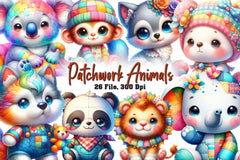 Cute Patchwork Animals Clipart Bundle - CraftNest - Digital Crafting and Art