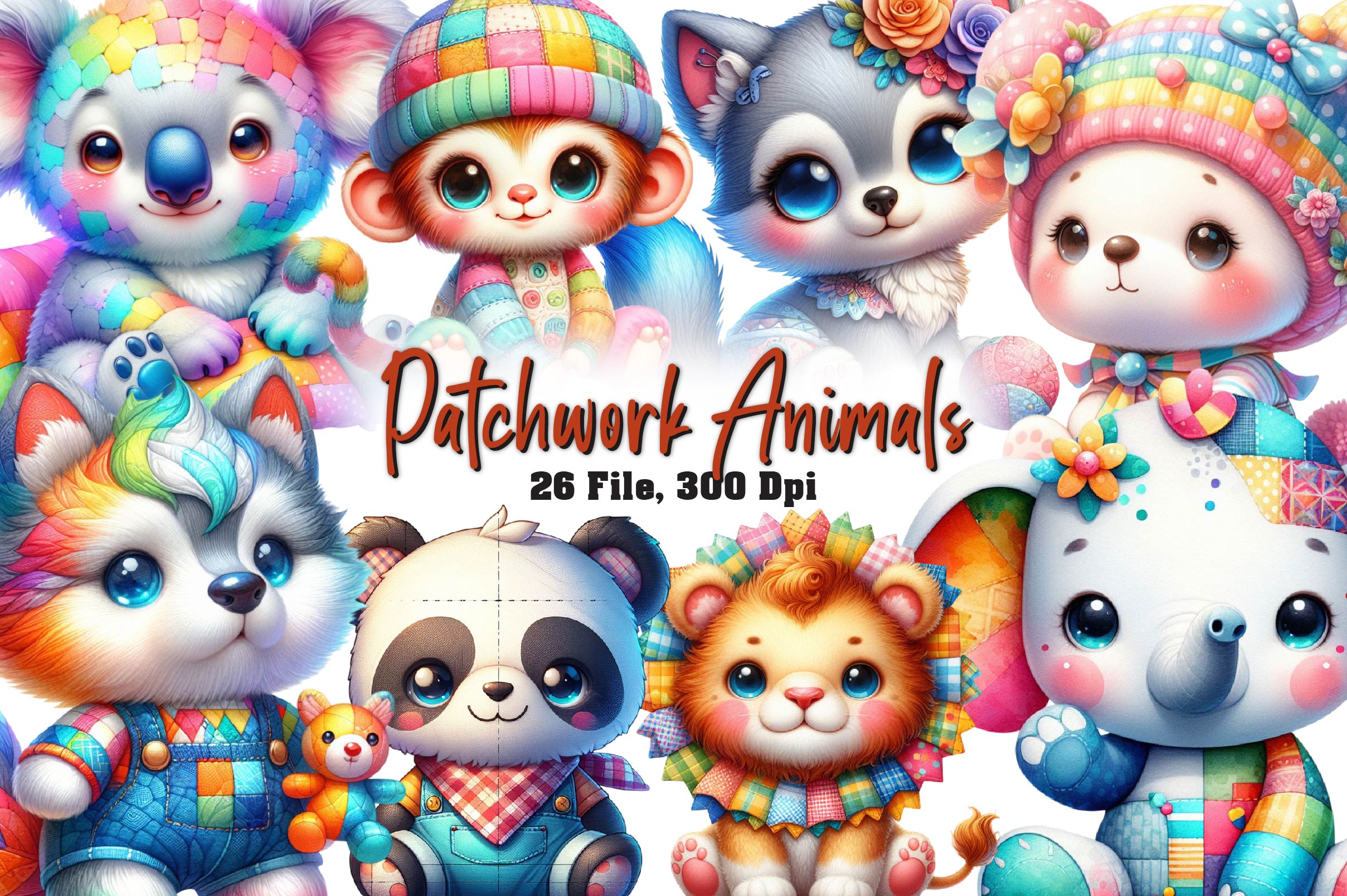 Cute Patchwork Animals Clipart Bundle - CraftNest - Digital Crafting and Art