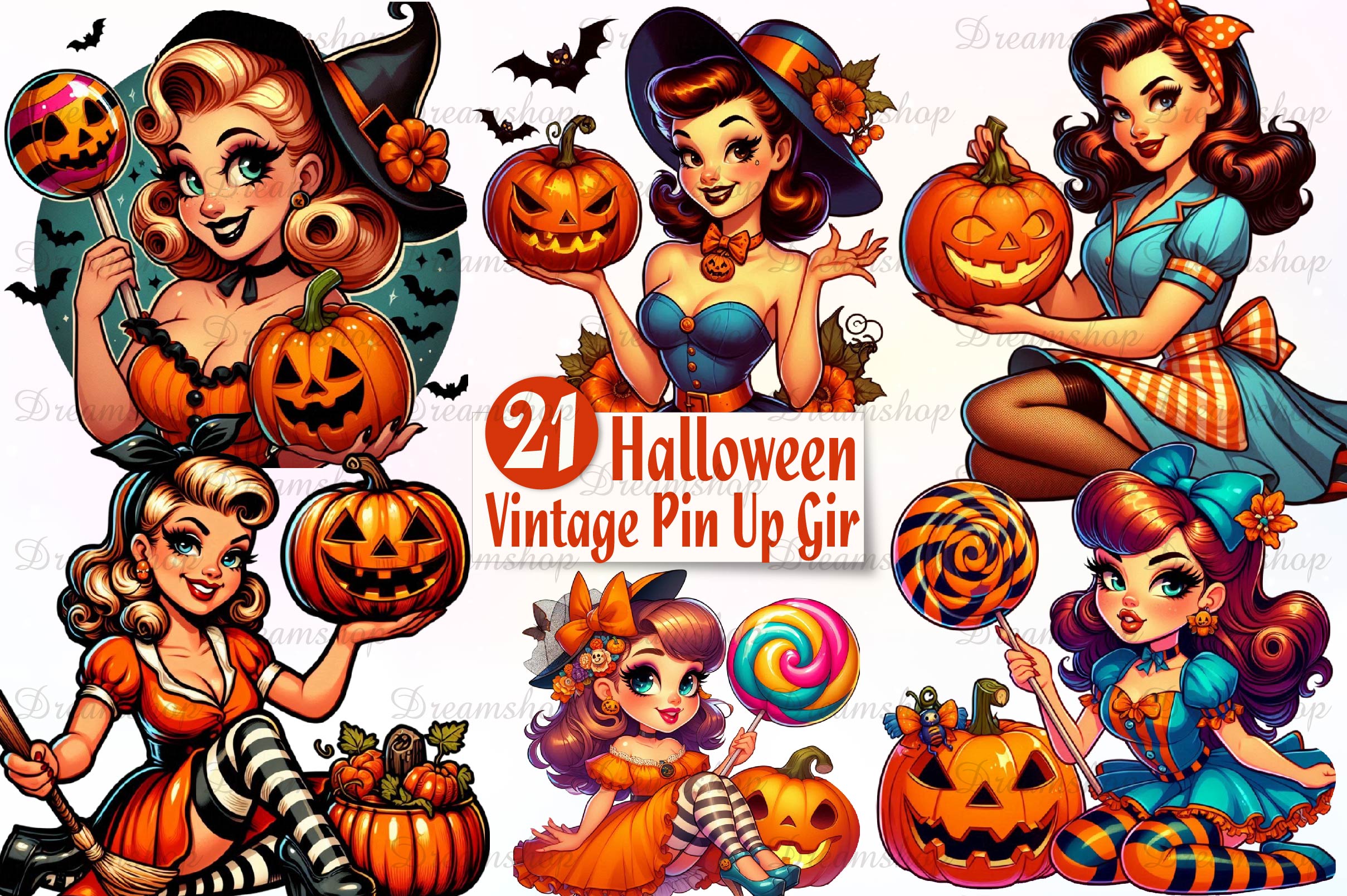 Halloween Vintage Pin Up Girl Clipart Bundle - CraftNest - Digital Crafting and Art