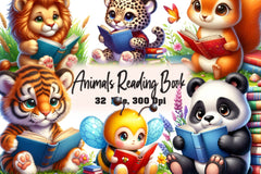 Animals Reading Book Clipart Bundle - CraftNest - Digital Crafting and Art