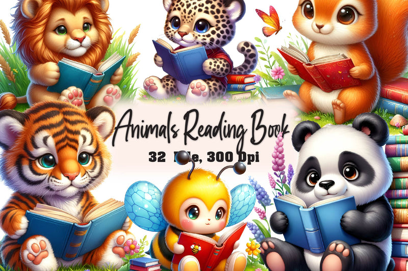 Animals Reading Book Clipart Bundle - CraftNest - Digital Crafting and Art