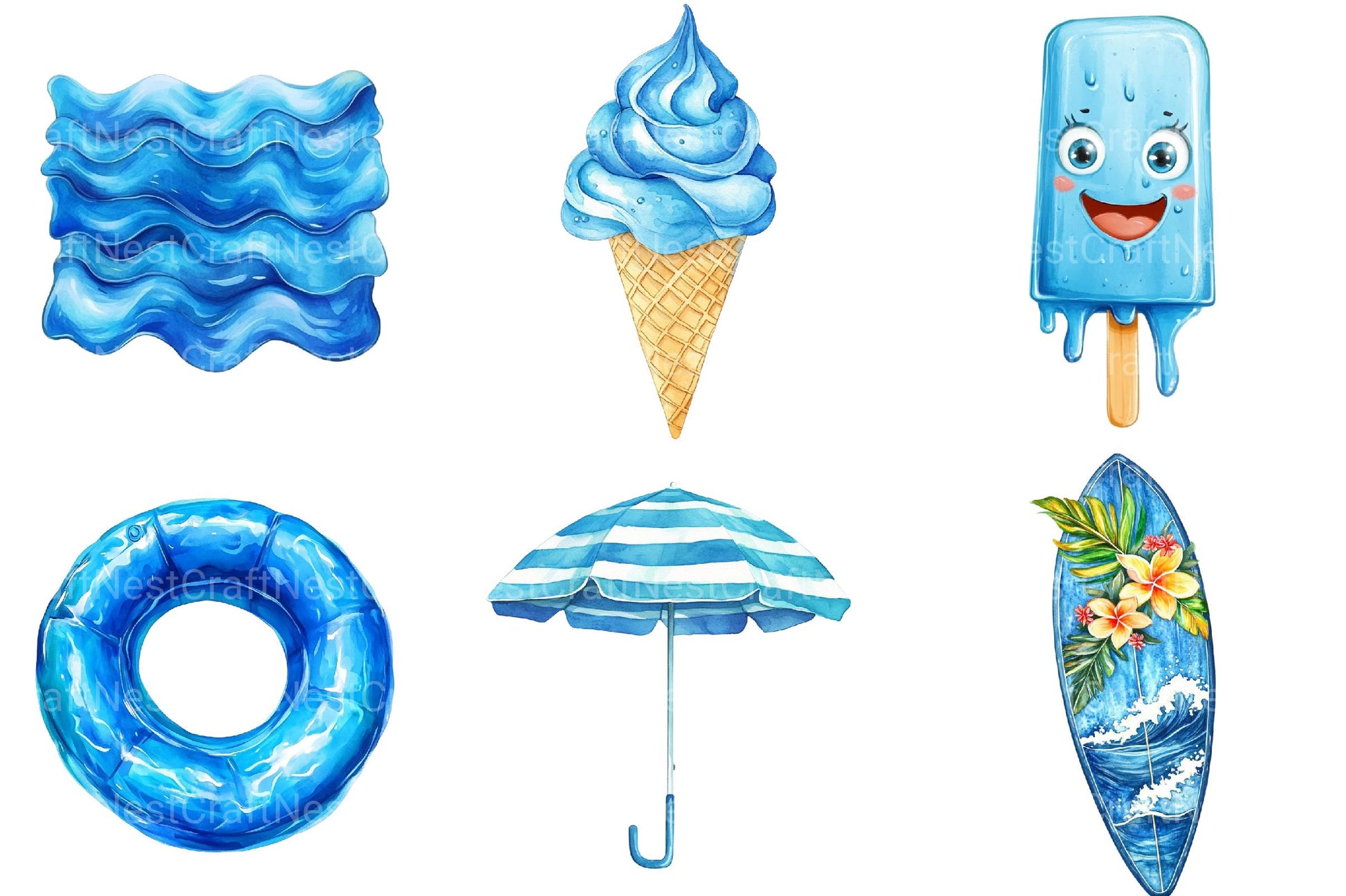 Blue Summer Beach Clipart - CraftNest - Digital Crafting and Art