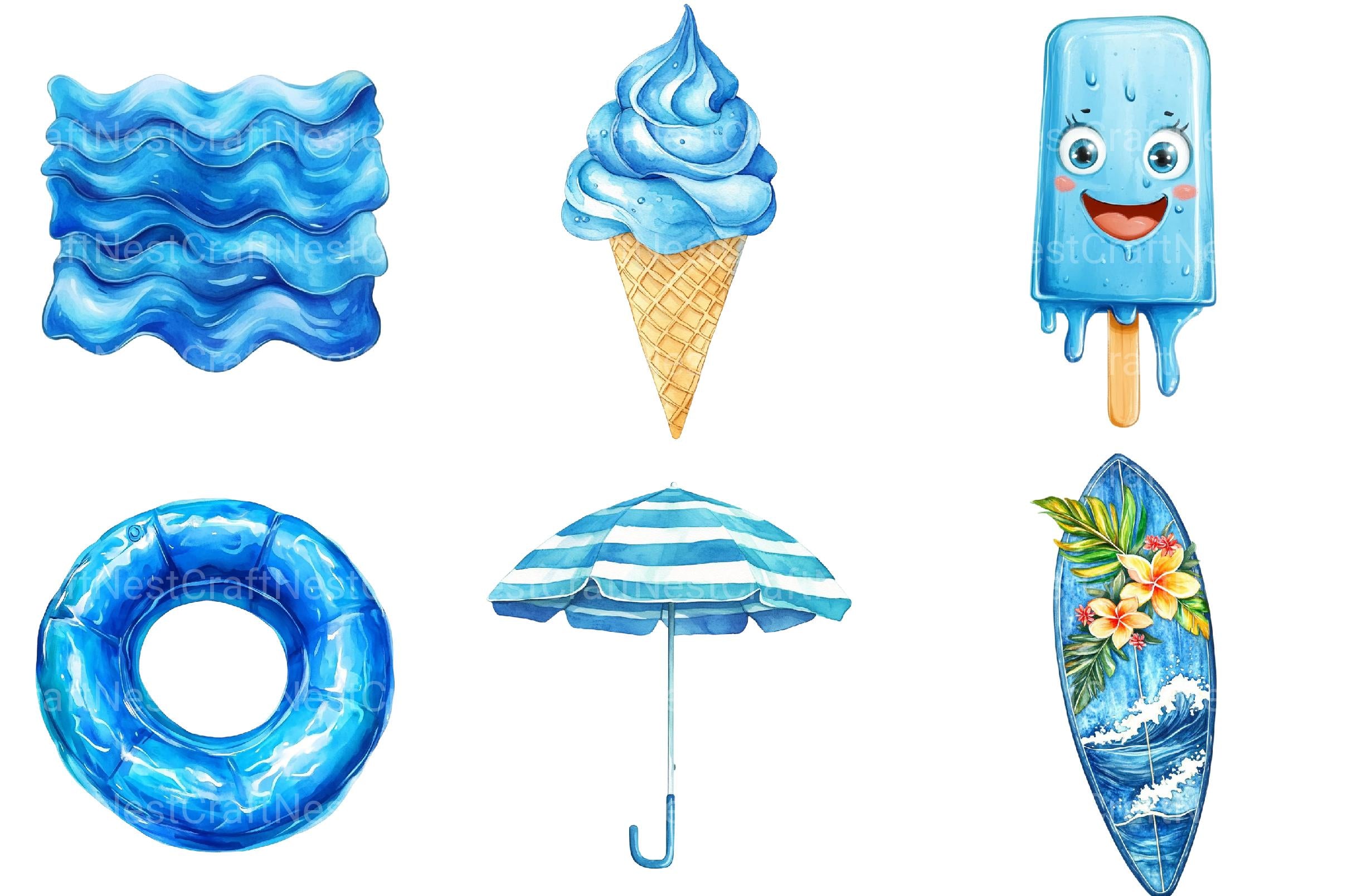 Blue Summer Beach Clipart - CraftNest - Digital Crafting and Art