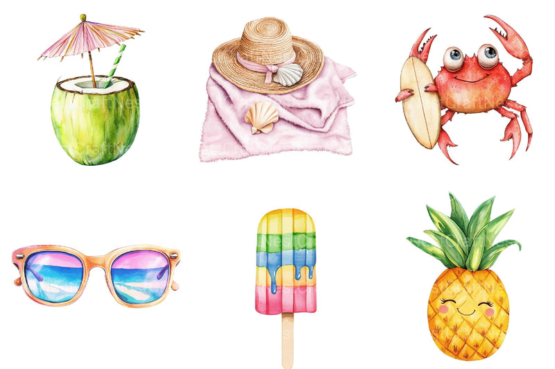 Watercolor Summer Clipart - CraftNest - Digital Crafting and Art