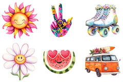 Retro Groovy Summer Clipart Bundle - CraftNest - Digital Crafting and Art