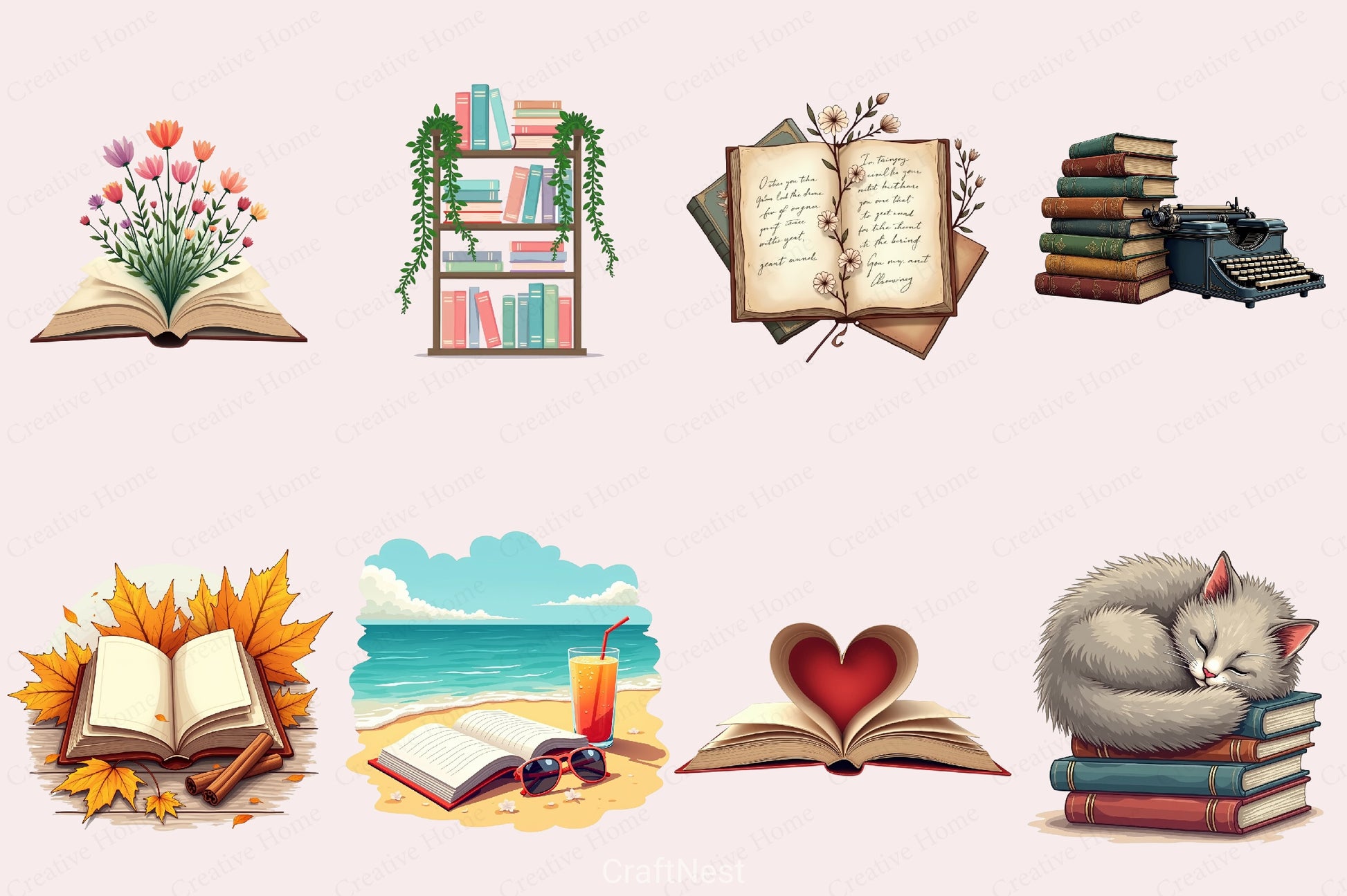 Cozy Books Reading Nook Clipart Bundle - CraftNest - Digital Crafting and Art