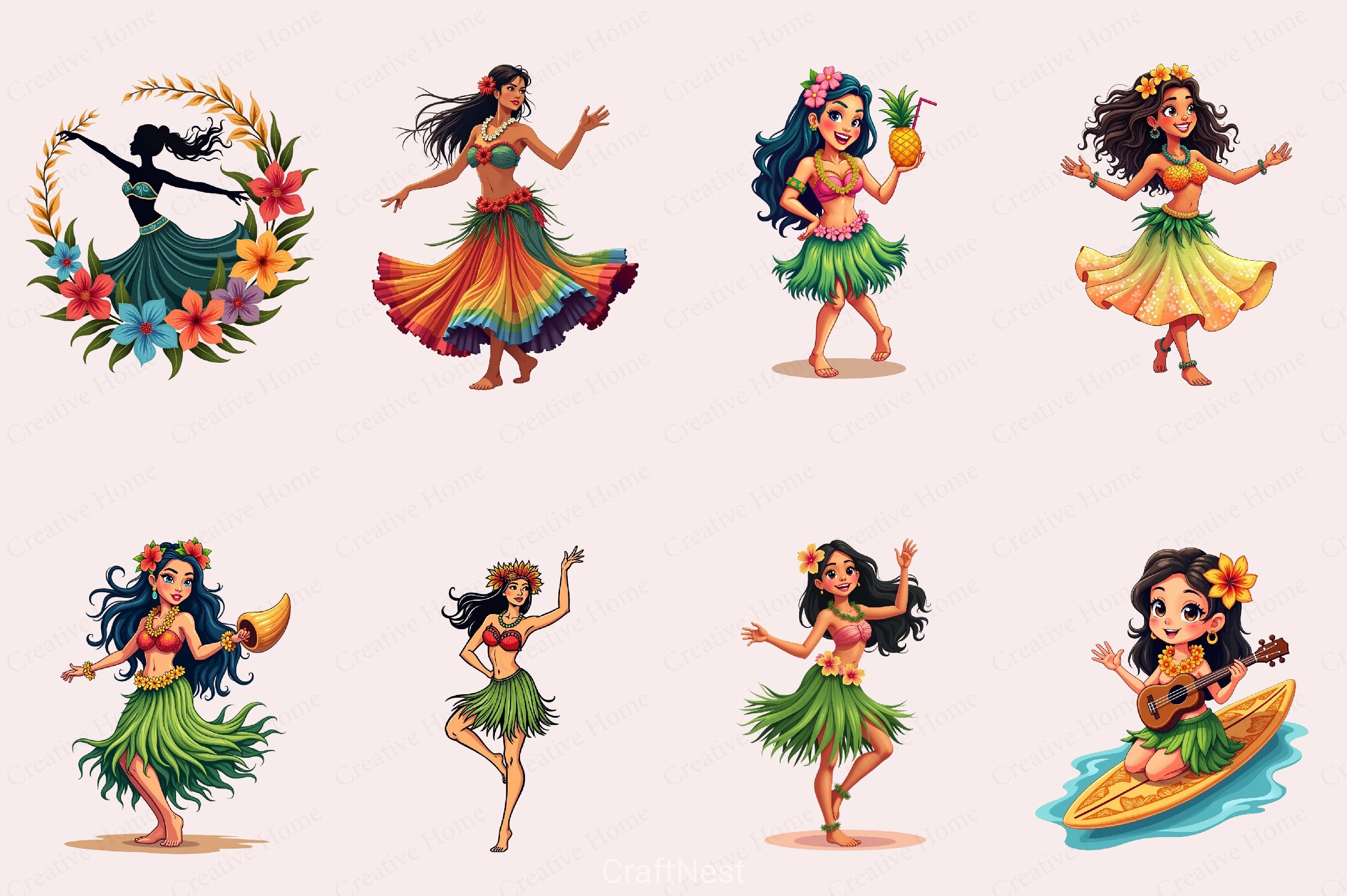 Hula Girl Clipart Bundle 3 - CraftNest - Digital Crafting and Art