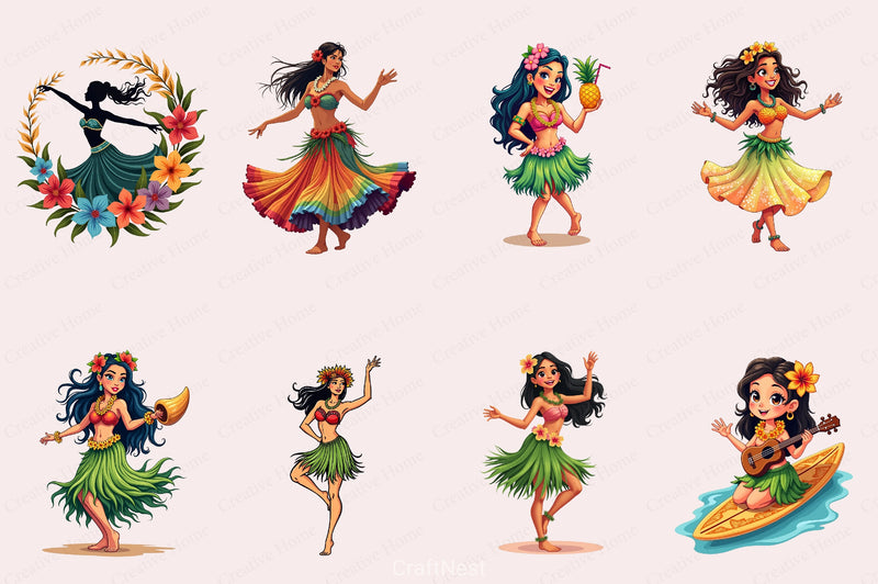 Hula Girl Clipart Bundle 3 - CraftNest - Digital Crafting and Art