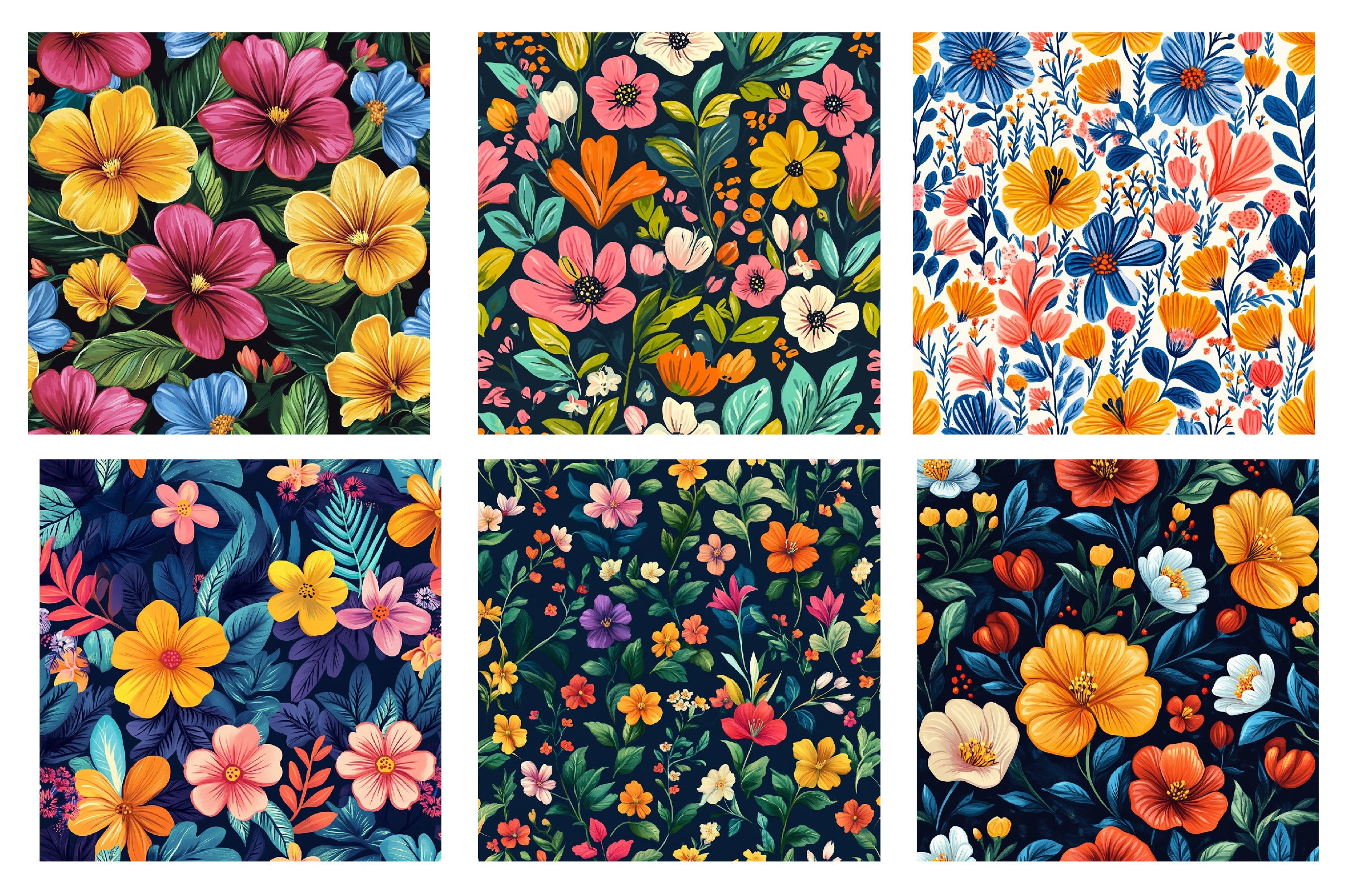 Vibrant Spring Floral Seamless Patterns Digital Paper