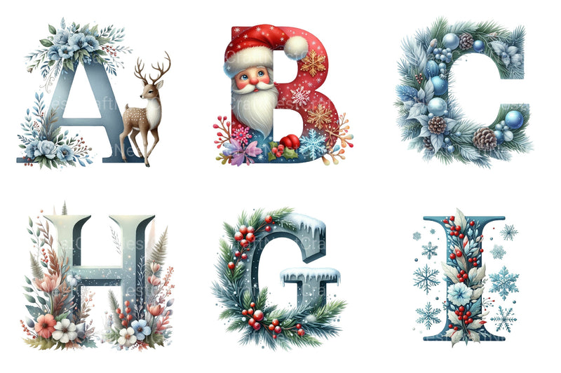 Christmas Alphabet Numbers Reindeer Santa Snowman Clipart Bundle - CraftNest - Digital Crafting and Art