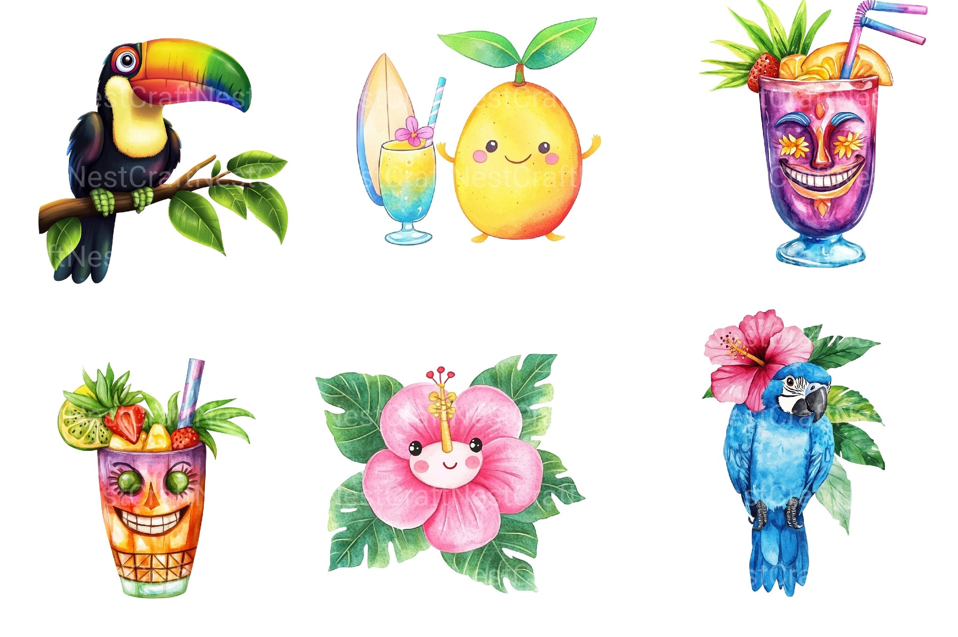 Cute Tropical Summer Clipart Bundle - CraftNest - Digital Crafting and Art