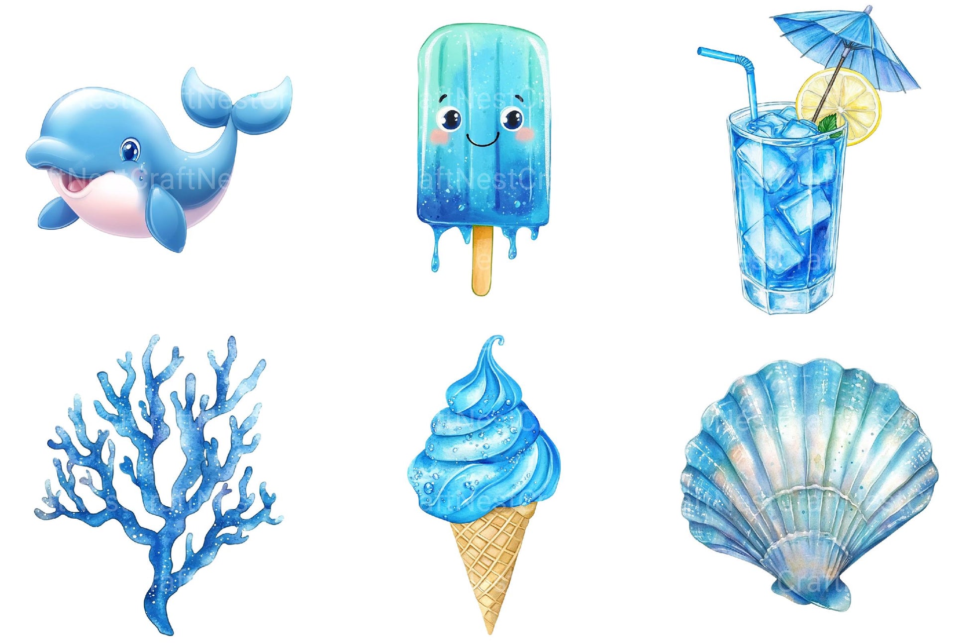 Blue Summer Beach Clipart - CraftNest - Digital Crafting and Art