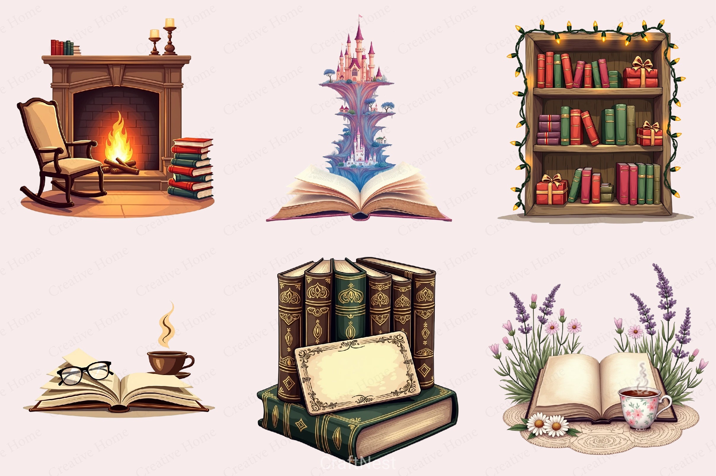 Cozy Books Reading Nook Clipart Bundle - CraftNest - Digital Crafting and Art