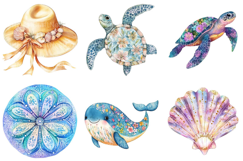 Ocean Boho Summer Clipart - CraftNest - Digital Crafting and Art