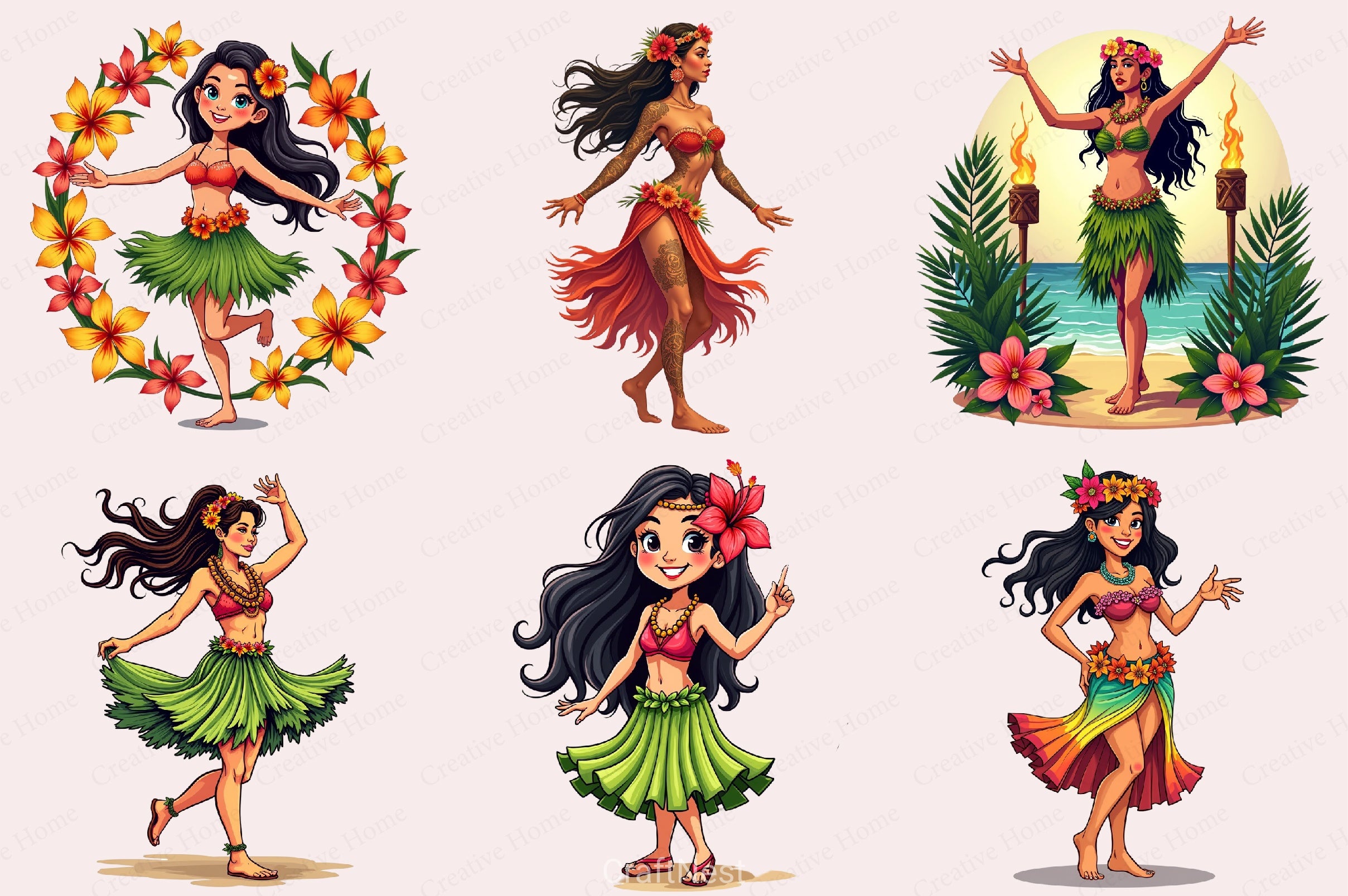 Hula Girl Clipart Bundle 3 - CraftNest - Digital Crafting and Art