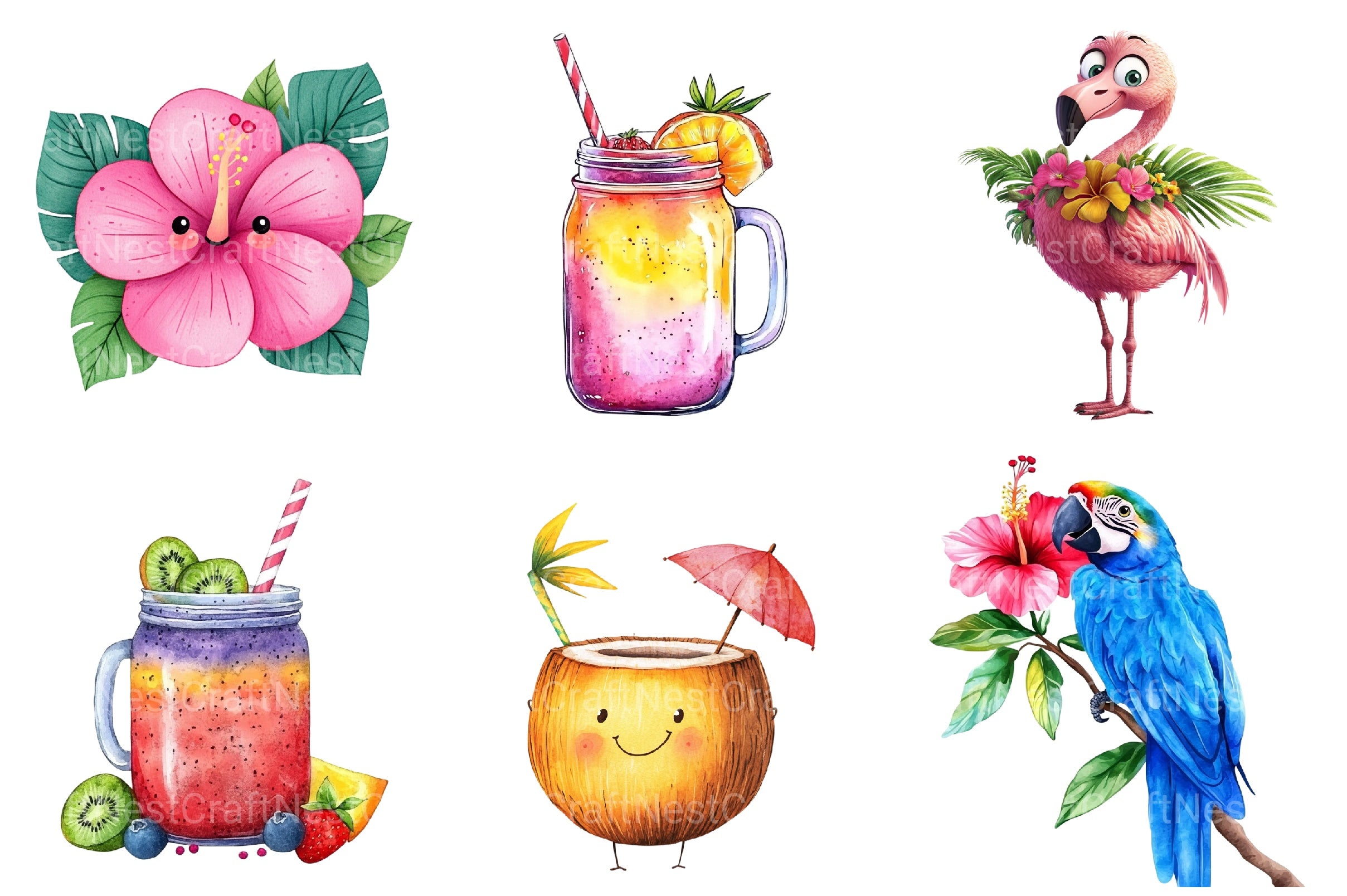 Cute Tropical Summer Clipart Bundle - CraftNest - Digital Crafting and Art