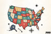 Retro USA Map Colorful States Clipart Bundle