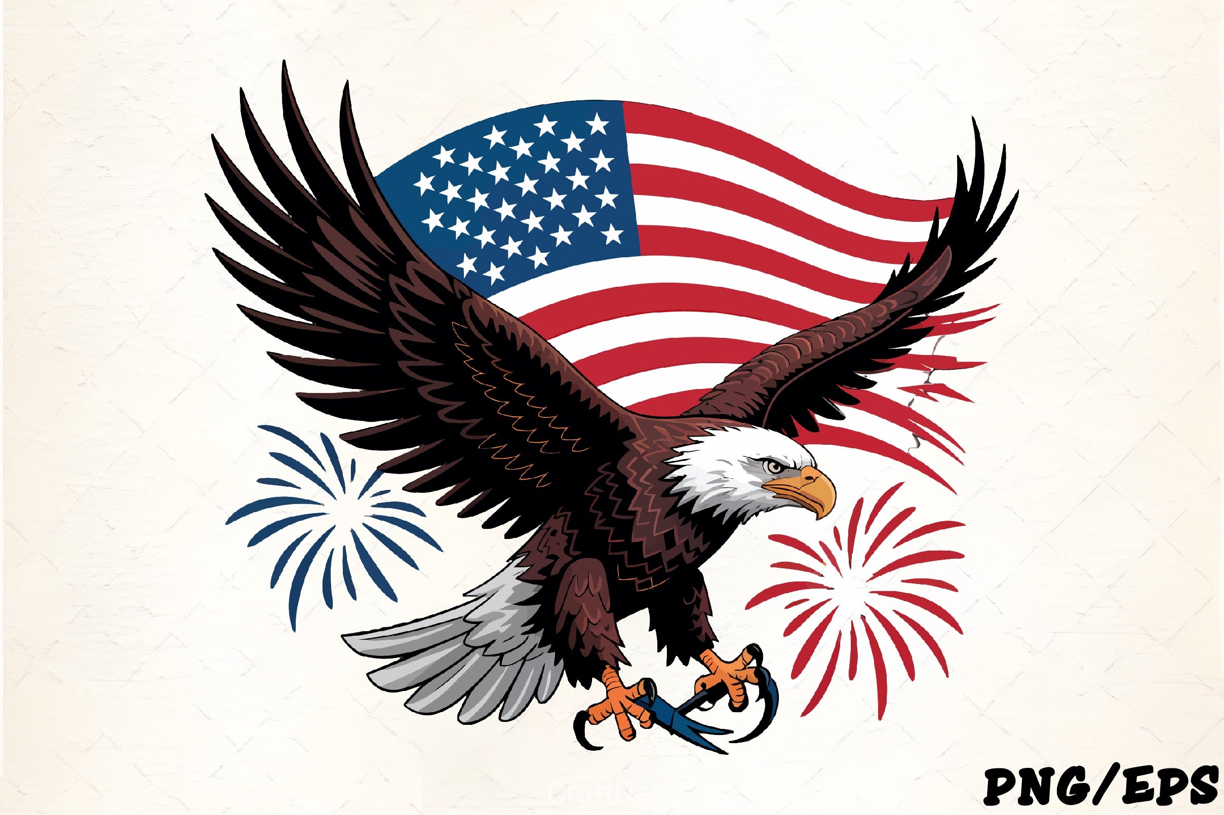 Bald Eagle with Flag & Fireworks Clipart Bundle - CraftNest - Digital Crafting and Art