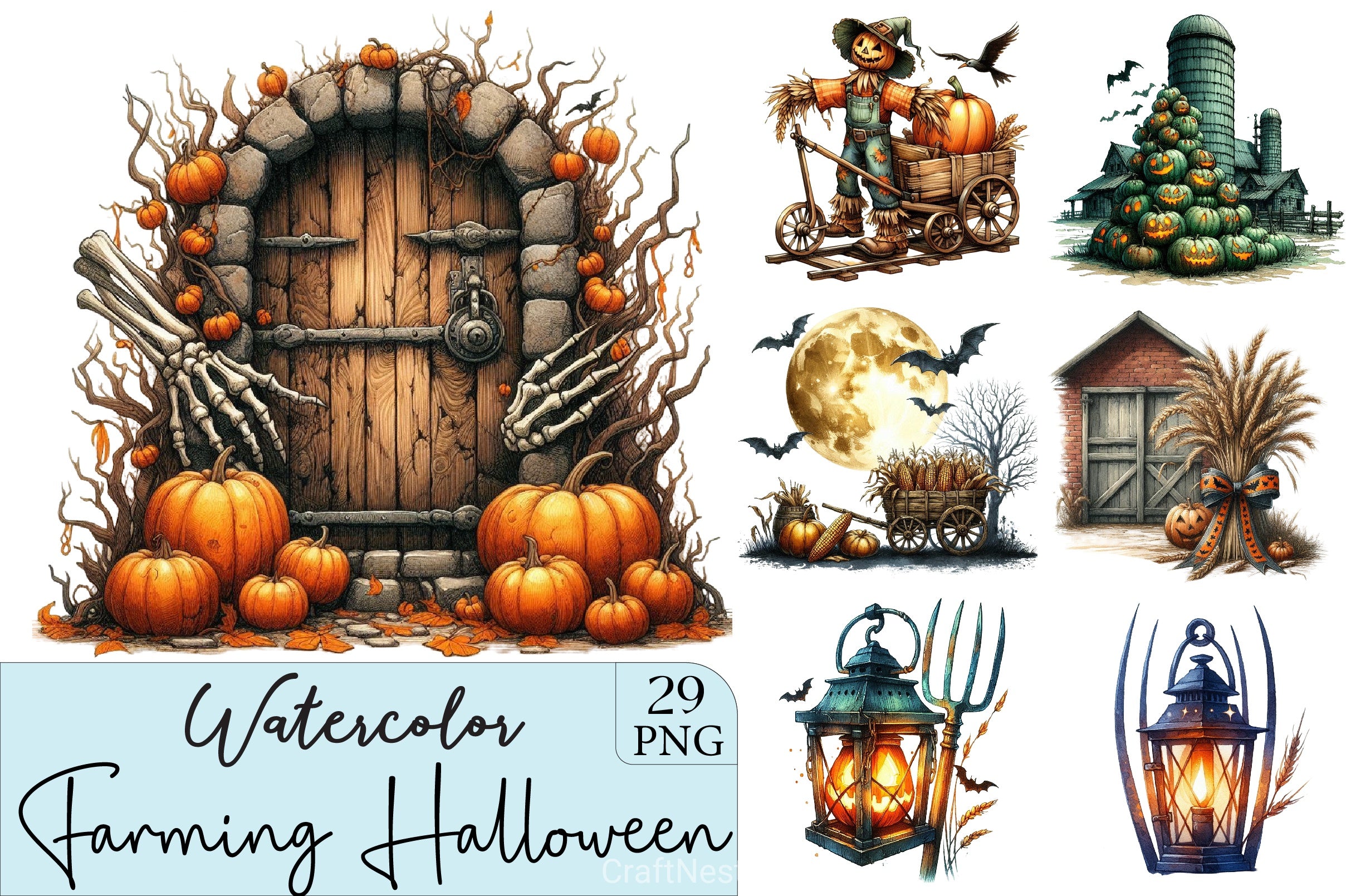 Antique Farming Halloween Clipart Bundle - CraftNest - Digital Crafting and Art