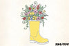 Yellow Rain Boots with Spring Flowers Clipart Bundle