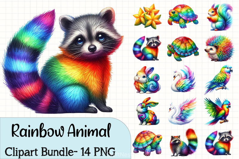Rainbow Painted Animal Clipart Bundle - CraftNest - Digital Crafting and Art