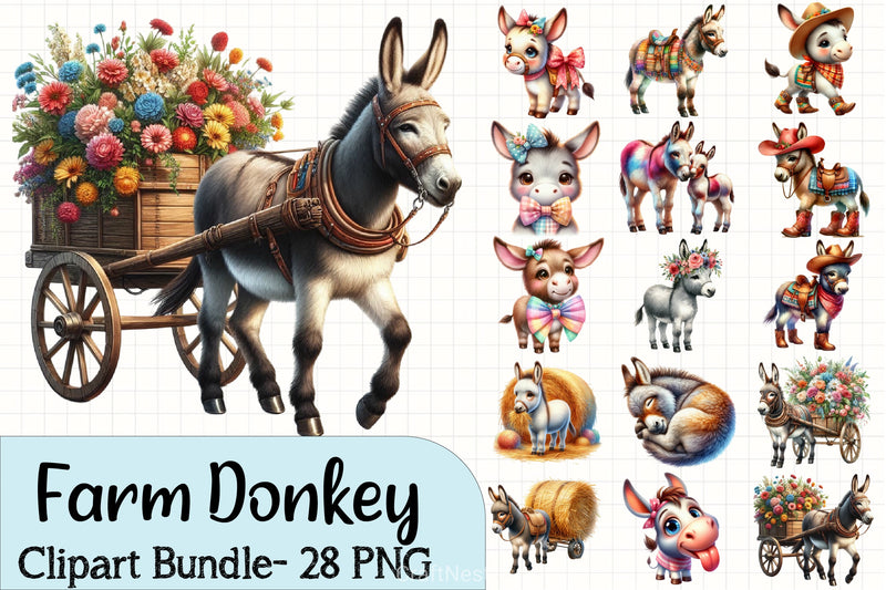 Farm Donkey Clipart Bundle - CraftNest - Digital Crafting and Art