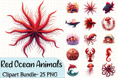Red Ocean Animals Clipart Bundle - CraftNest - Digital Crafting and Art