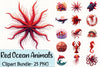 Red Ocean Animals Clipart Bundle