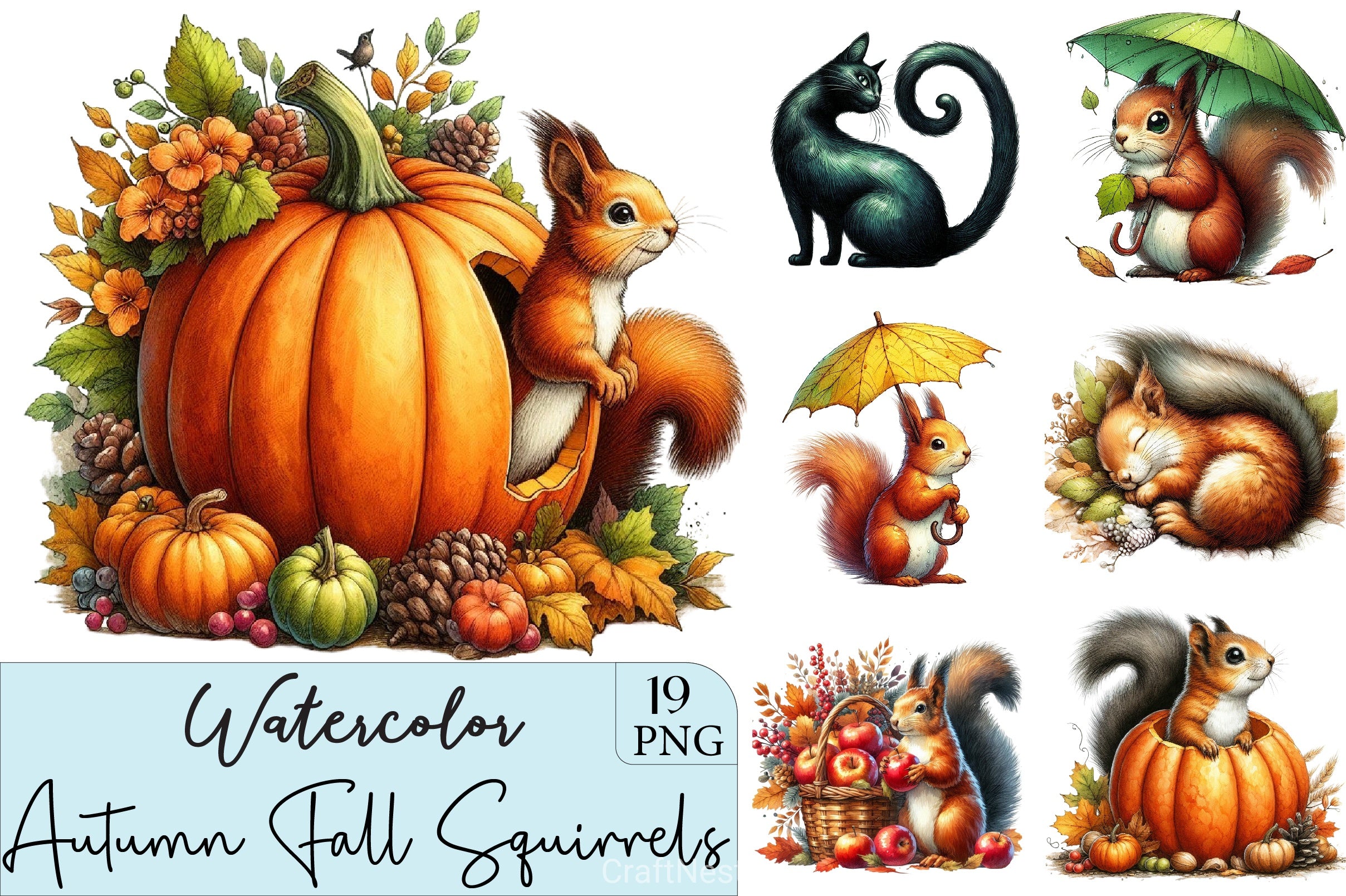 Autumn Squirrels Garden Clipart Bundle - CraftNest - Digital Crafting and Art