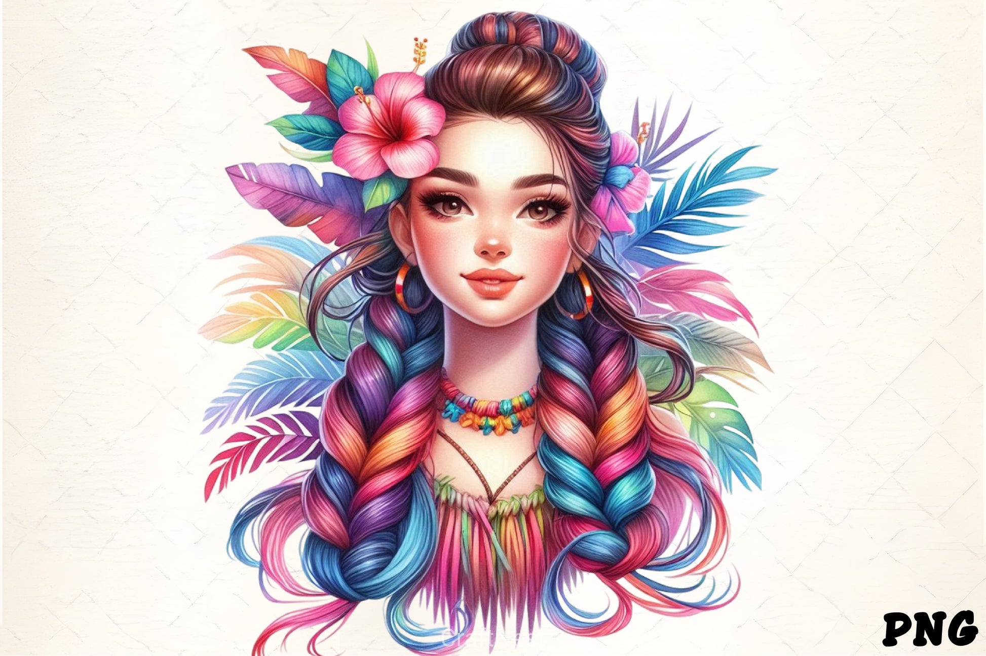 Rainbow Hair Girl Fantasy Art Clipart Bundle - CraftNest - Digital Crafting and Art
