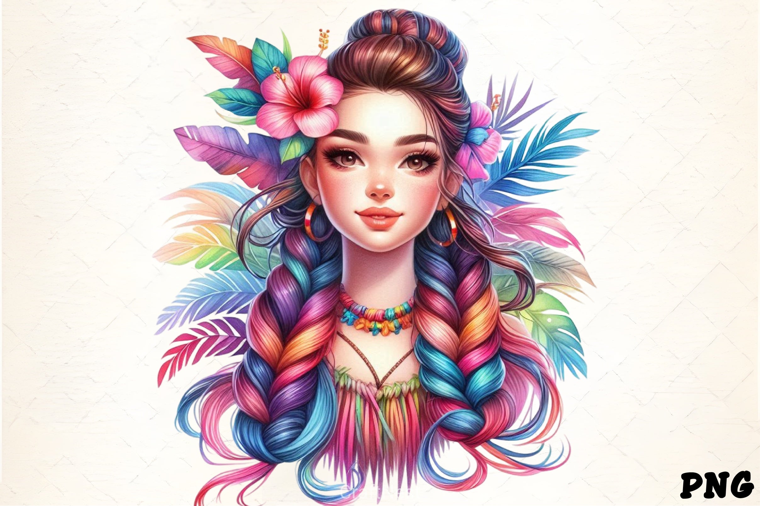 Rainbow Hair Girl Fantasy Art Clipart Bundle - CraftNest - Digital Crafting and Art