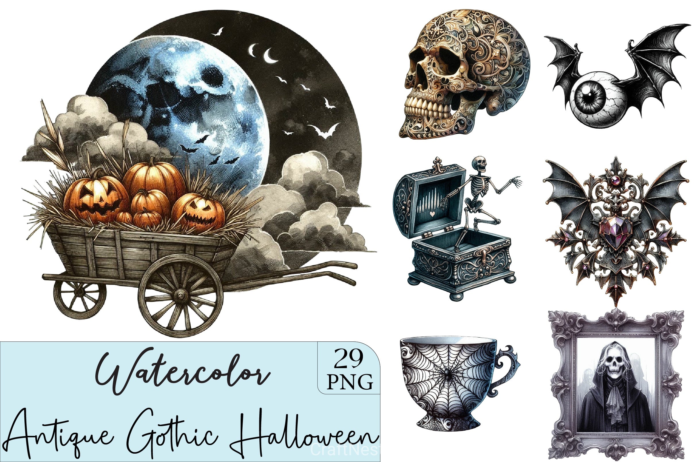 Antique Gothic Halloween Clipart Bundle - CraftNest - Digital Crafting and Art