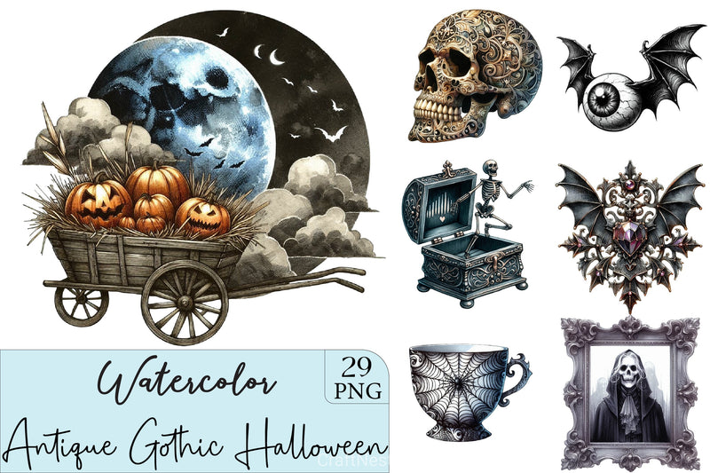 Antique Gothic Halloween Clipart Bundle - CraftNest - Digital Crafting and Art