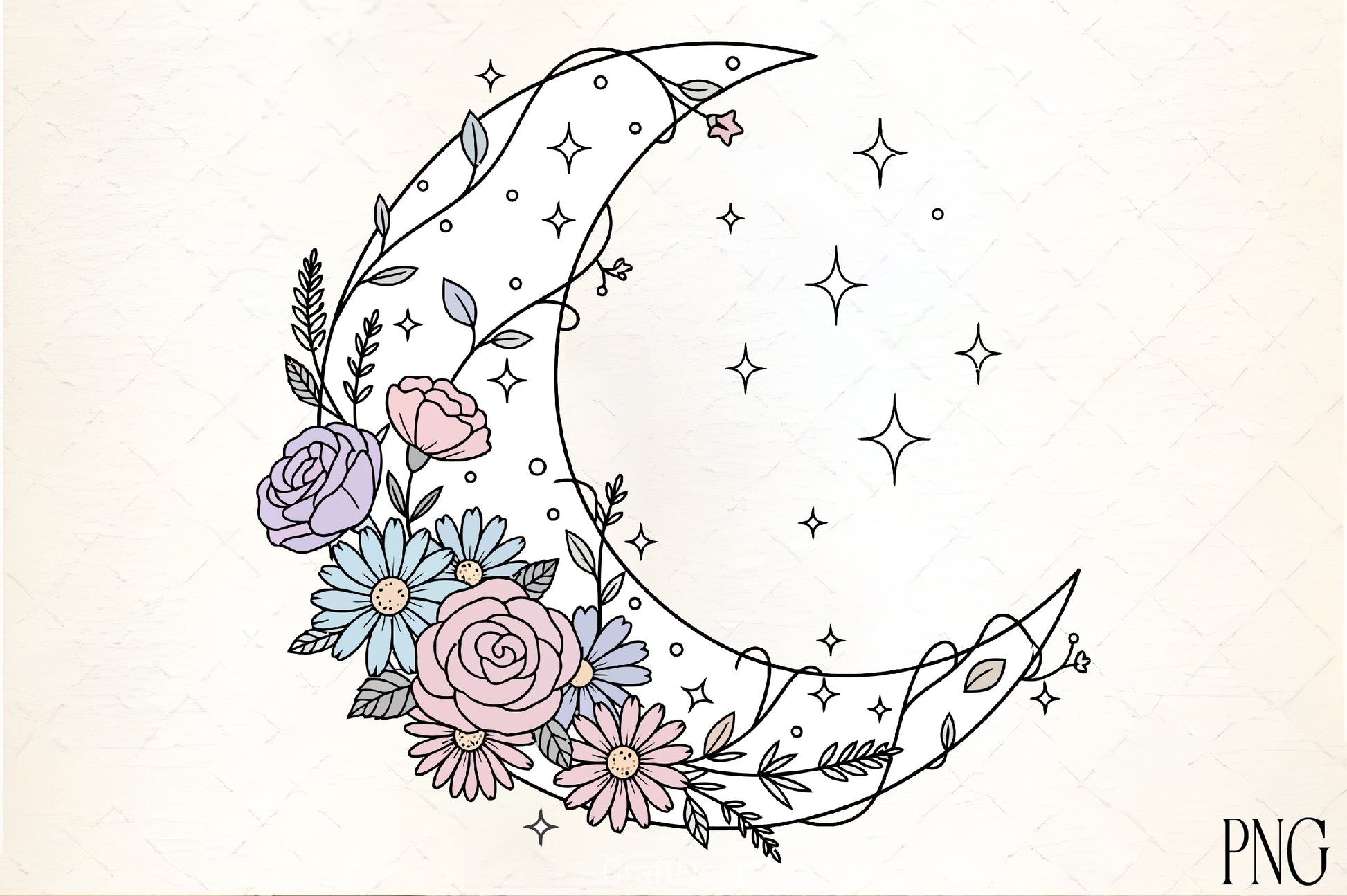 Crescent Moon Floral Clipart Bundle - CraftNest - Digital Crafting and Art